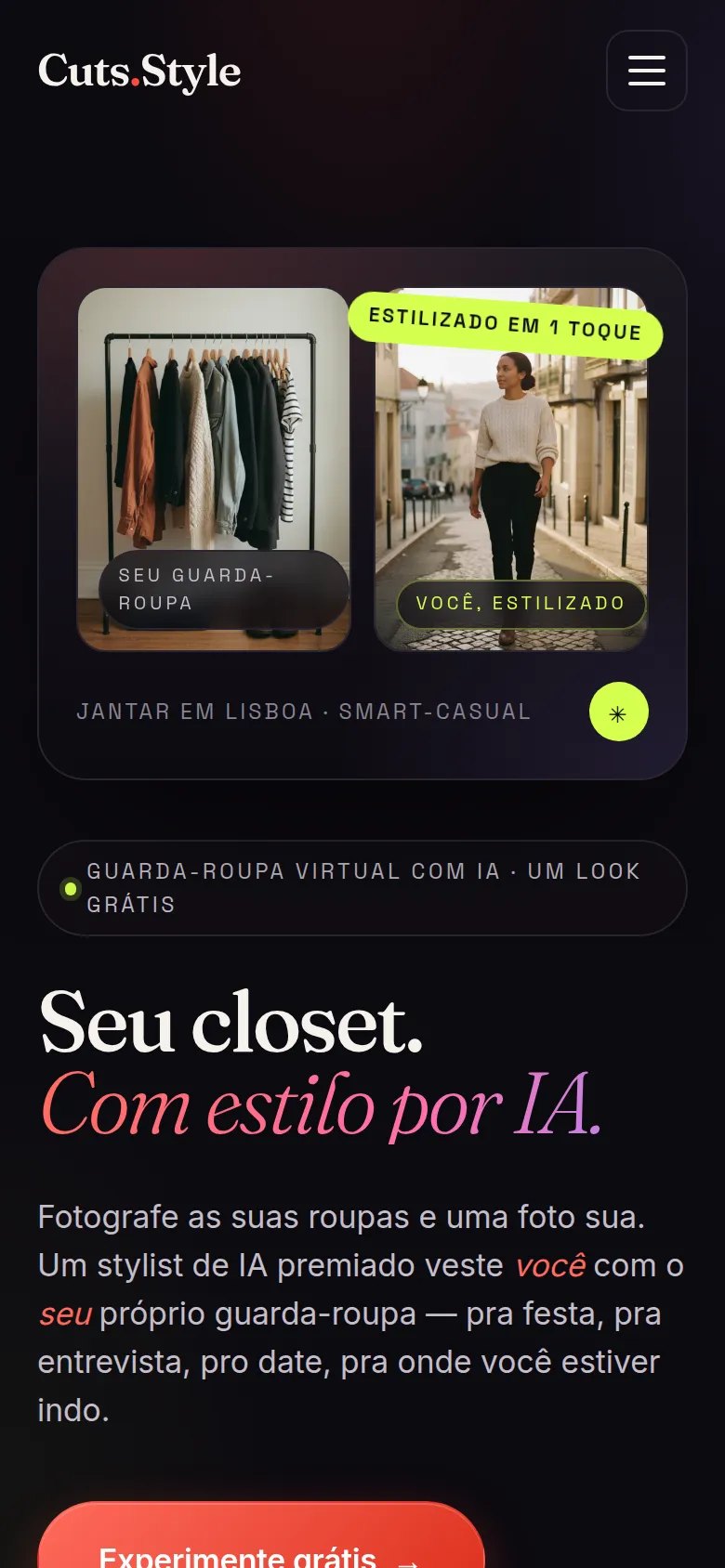 Página inicial do Cuts (cuts.style), em outubro de 2026