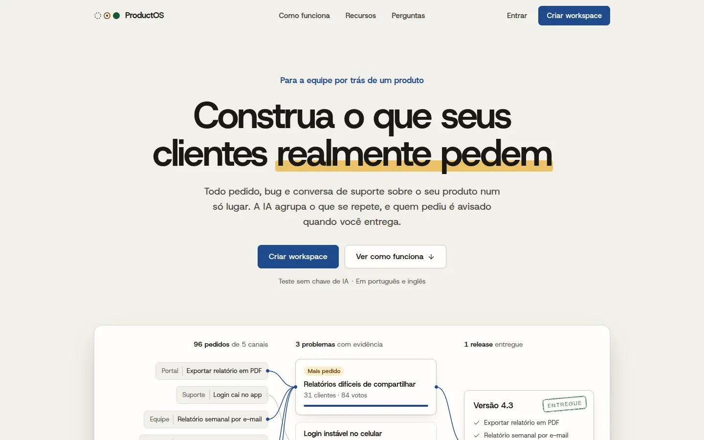 Página inicial do ProductOS (productos.technology), em outubro de 2026